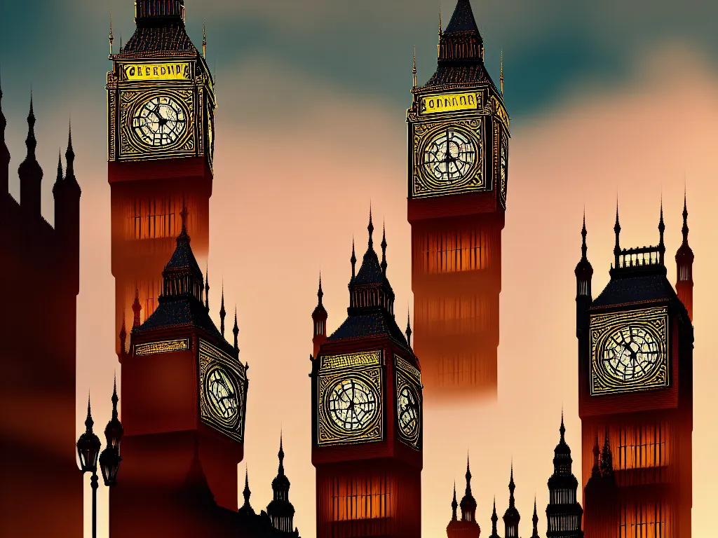 Image similar to an ancient beautiful cyborg of the elder gods in the city of London, with Big Ben in the background, westminster, colourful, dramatic lighting, golden hour, very detailed octane render very realistic beautiful