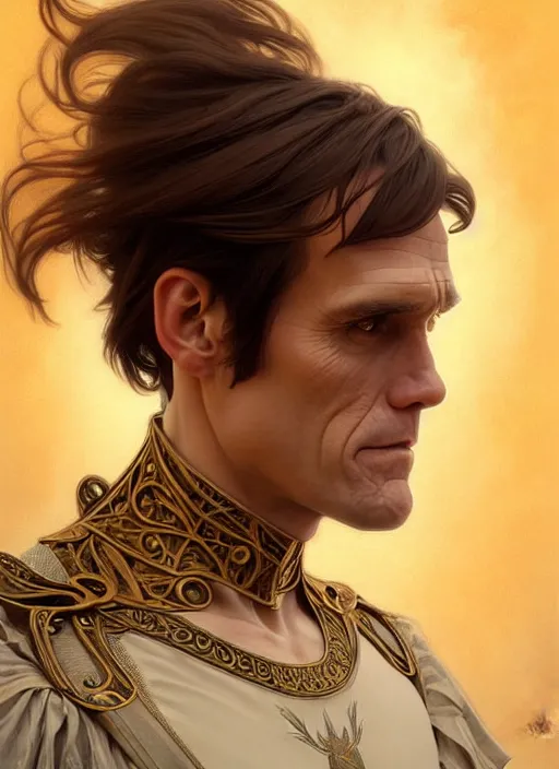 Prompt: symmetry!! portrait of baby jim carrey, fantasy, medieval wear, intricate, elegant, highly detailed, digital painting, artstation, concept art, smooth, sharp focus, illustration, art by artgerm and greg rutkowski and alphonse mucha