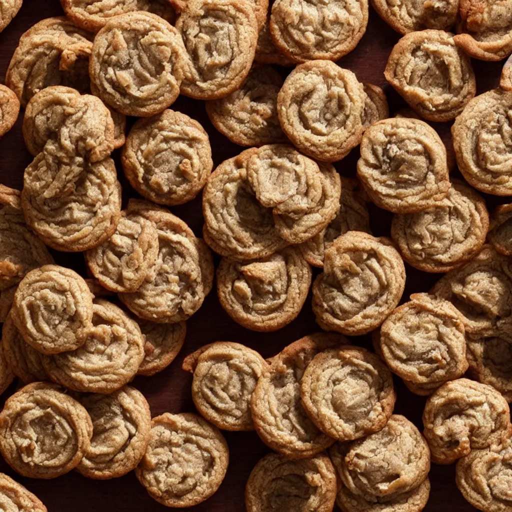 Image similar to close - up view of torcetti cookies on top of a wooden table, 8 k, high detail, photorealistic, proper shading