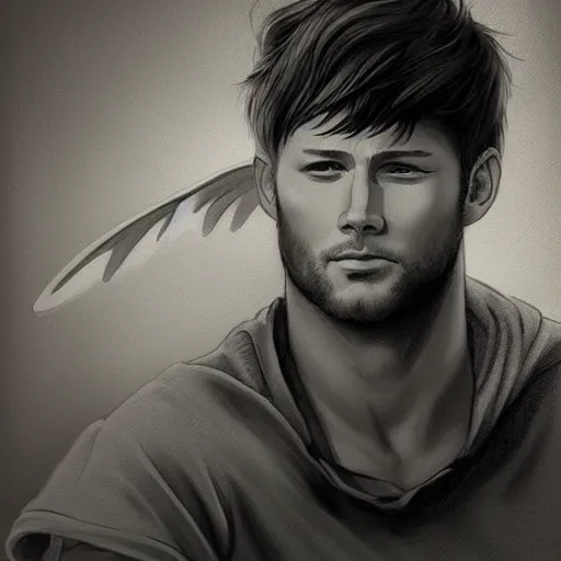 Image similar to Stunning portrait of handsome Jensen Ackles as an angel, studio ghibli style, artstation