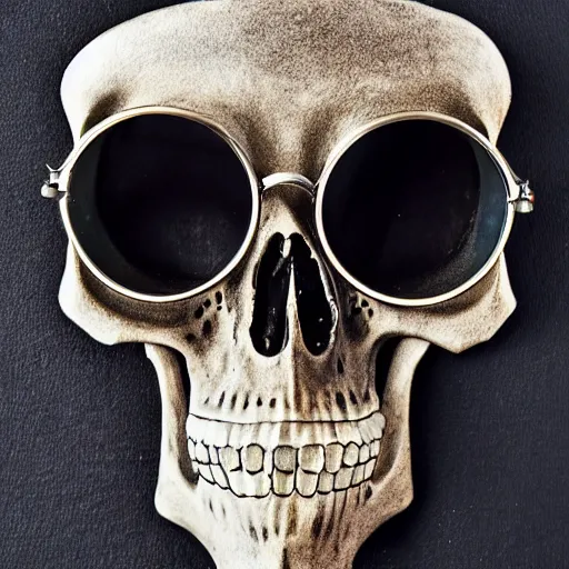 Prompt: skeleton with cool glasses, metal art