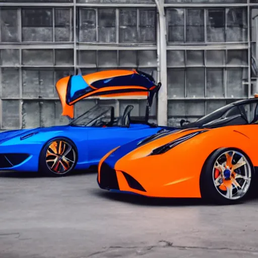 Image similar to orange and blue styled sportscar