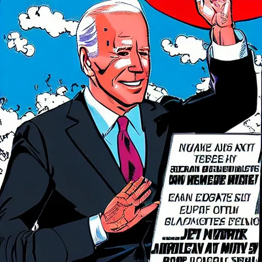 Image similar to joe biden with super powers, nuclear theme, comic book style, superhero