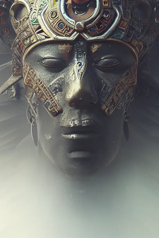 Image similar to aztec god, close - up portrait, powerfull, intricate, elegant, volumetric lighting, scenery, digital painting, highly detailed, artstation, sharp focus, illustration, concept art, ruan jia, steve mccurry