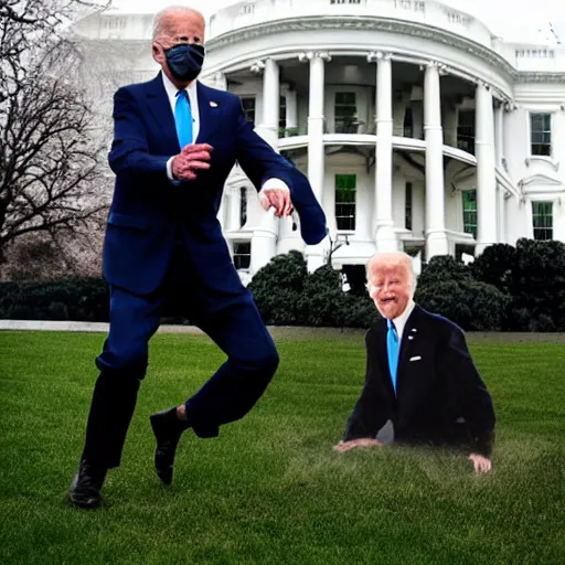 Prompt: biden using his super move st the white house, digital photography