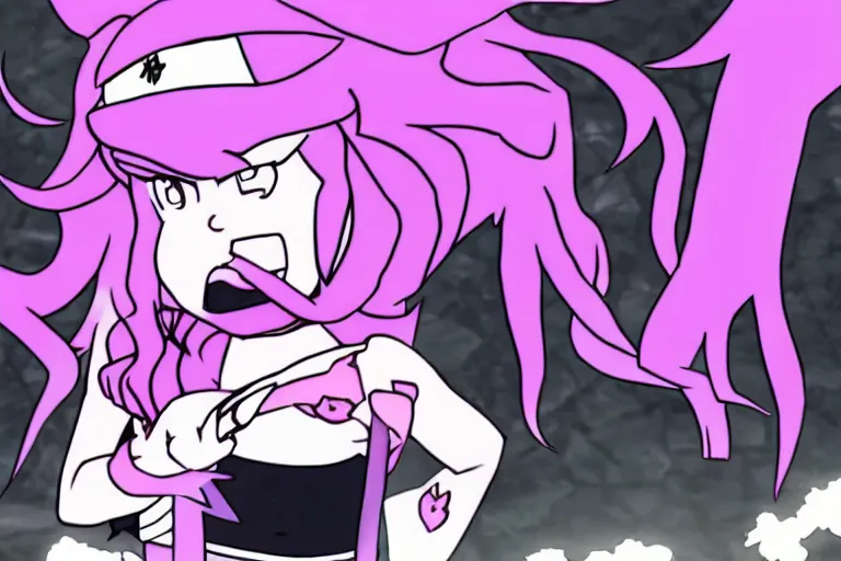 Image similar to rose quartz from steven universe is the blackened, danganronpa trial screenshot, from a video sequence, intense lighting