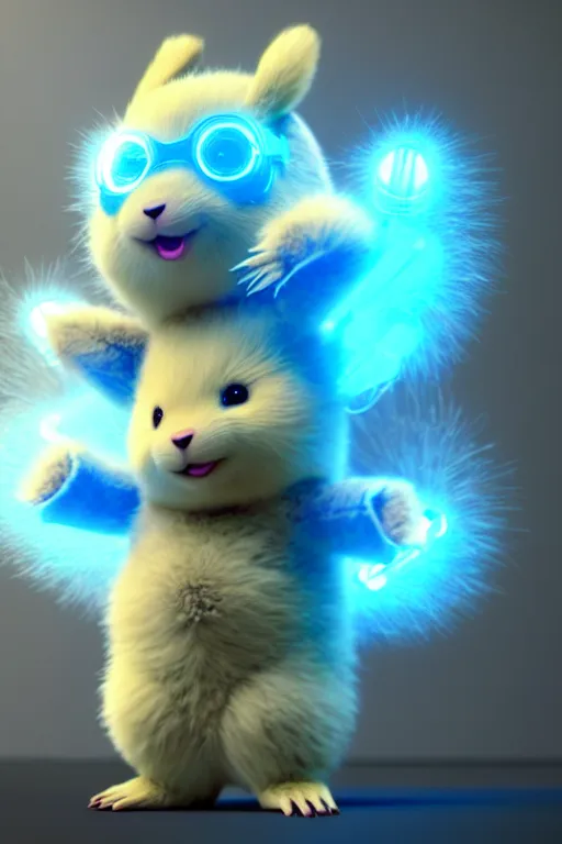 Image similar to high quality 3 d render sci - fi very cute fluffy! wombat!! mecha!! dancing, highly detailed, unreal engine cinematic smooth, in the style of detective pikachu & blade runner, hannah yata charlie immer, dark blue neon light, low angle, uhd 8 k, sharp focus
