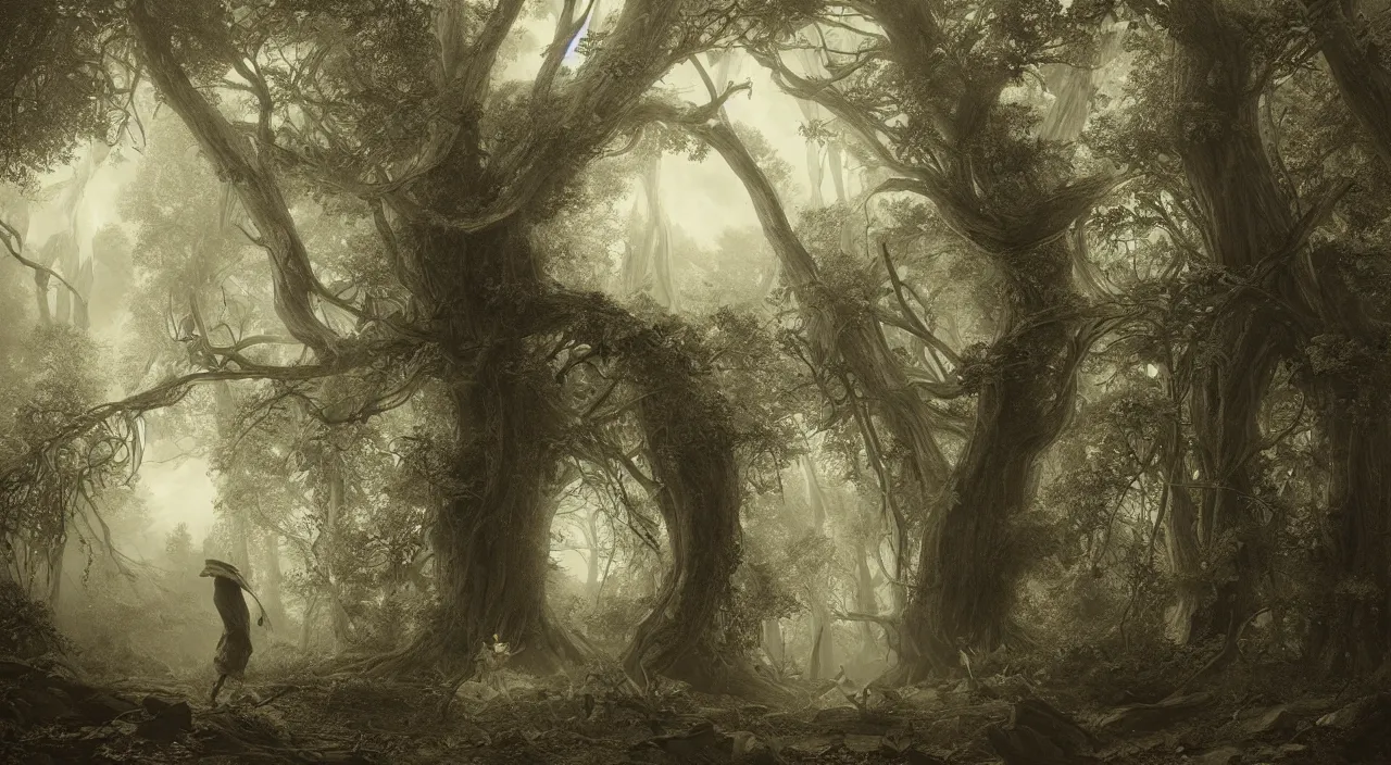 Image similar to huge leaves. edward gorey, andreas achenbach, artgerm, mikko lagerstedt, zack snyder, tokujin yoshioka