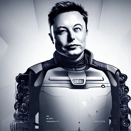 Image similar to beautiful splash screen portrait of Elon musk as a Borg drone, dim lighting, moody, atmospheric, mechanical, trending on artstation