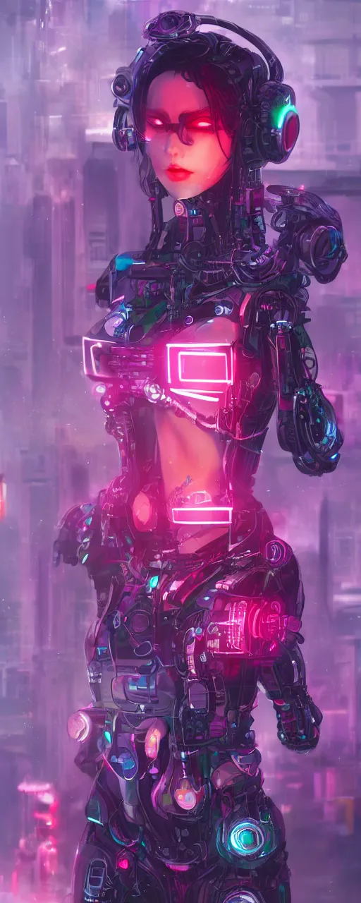 Image similar to a cyberpunk robot geisha sorceress, warcore, sharp focus, detailed, artstation, concept art, 3 d + digital art, wlop style, biopunk, neon colors, futuristic, neon noire, moody