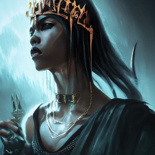 Image similar to aaliyah as queen of the damned, darkwave, darksynth, concept headshot art, sharp, digital matte painting, art by greg rutkowski, wlop, dramatic lighting, trending on artstation