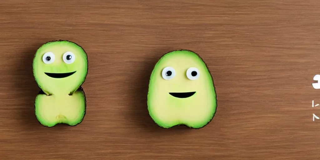 Image similar to cute smiling avocado robot with cute eyes and forks instead of arms, logo style