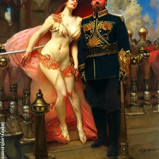 Prompt: attractive fully clothed alexander lukashenko confesses his love for his attractive fully clothed vladimir putin knight. highly detailed painting by gaston bussiere and j. c. leyendecker 8 k