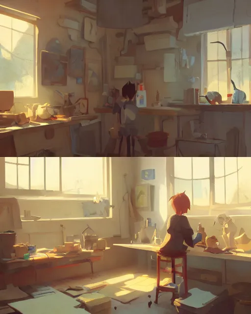 Image similar to sculptor's studio, detailed, cory loftis, james gilleard, atey ghailan, makoto shinkai, goro fujita, studio ghibli, rim light, exquisite lighting, clear focus, very coherent, plain background, soft painting