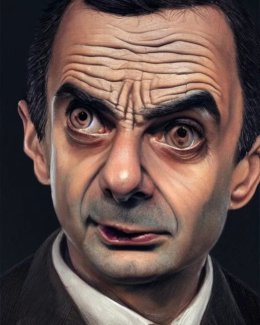 Prompt: mr. bean, hyper realistic face, beautiful eyes, fantasy art, in the style of greg rutkowski, intricate, hyper detailed, smooth