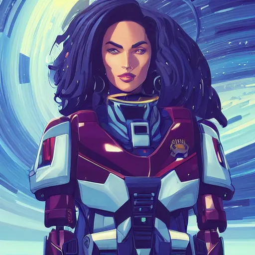 Image similar to a portrait of a stunning beautiful elite megan fox gundam pilot, with an intricate, detailed, urban inspired hiphop afro futuristic helmet, vector behance hd jesper ejsing, rhads, makoto shinkai, lois van baarle, ilya kuvshinov, rossdraws, hd, 3 2 k, ilya kuvshinov, gustav klimt