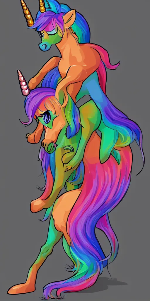 Prompt: rainbow anthro unicorn fursona commission trending on artstation