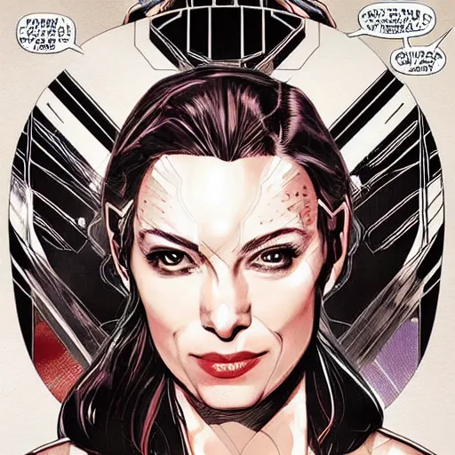 Prompt: portrait of a female android, by DC comics, MARVEL comics and Sandra Chevrier