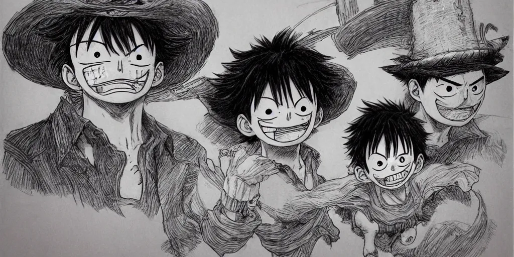 Image similar to [ luffy mustache ] ( by kim jung gi ) ( by kentaro miura )