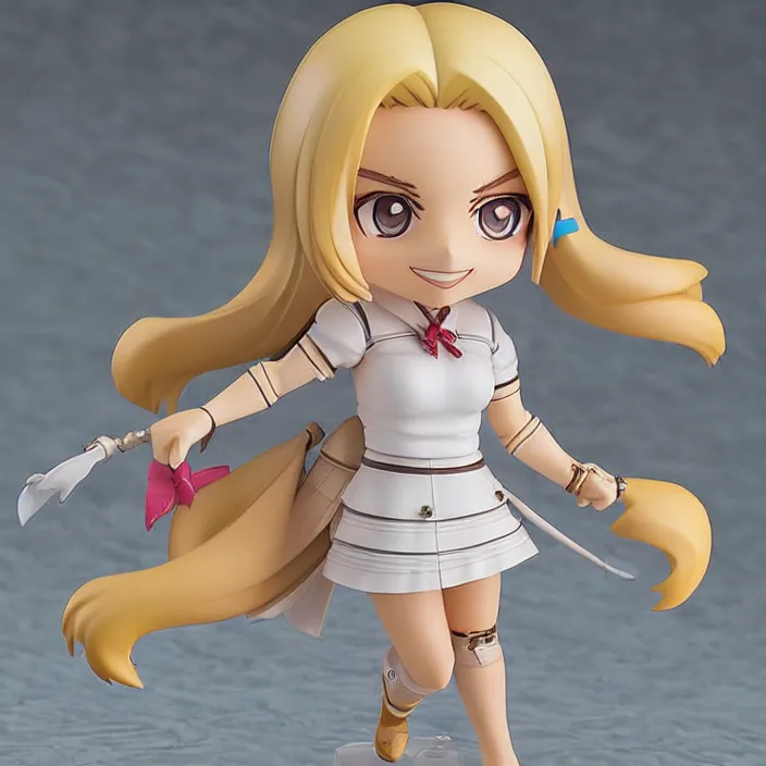 Prompt: Margot Robbie, An anime Nendoroid of Margot Robbie, figurine, detailed product photo