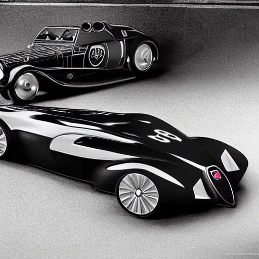 Prompt: Batmobile designed by Bugatti, full image, Batmobile, promotional photo Batmobile