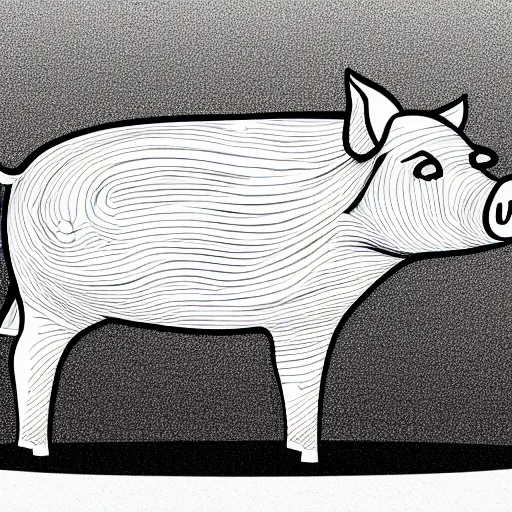Prompt: illustration full body side view of a pig wearing a anime thick lines black and white 8k