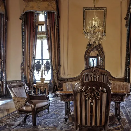 Prompt: king on a throne in a massive castle with beautiful furniture