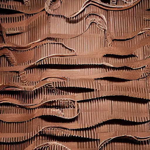 Image similar to tentacles made of brown corrugated cardboard, cut out of cardboard, realistic photography, fantasy