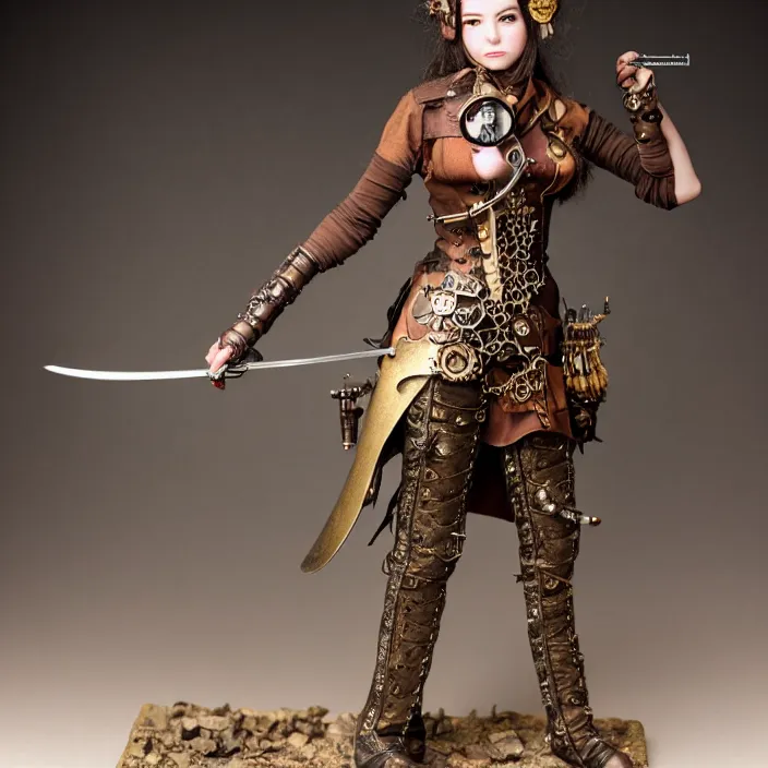 Image similar to full length photograph of a beautiful steampunk warrior. extremely detailed. dslr. 5 0 mm.