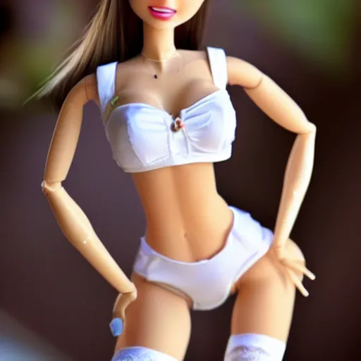 Premium Photo  Barbie in Laceup corset dress with distressed shorts and  wedge sandals Generative AI