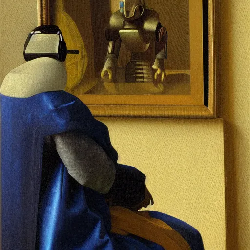 Image similar to a portrait of a detailed cybernetic robot by vermeer