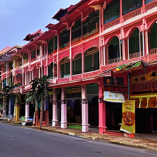 Image similar to a row of shophouses in singapore, by moebius