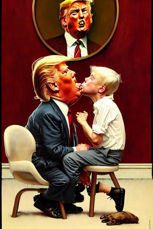 Image similar to norman rockwell painting of donald trump kissing himself donald trump, by anna podedworna, bayard wu, greg rutkowski