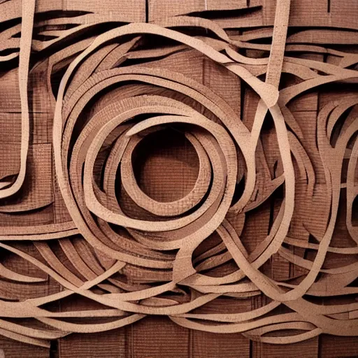 Image similar to tentacles made of brown corrugated cardboard, cut out of cardboard, realistic photography, fantasy