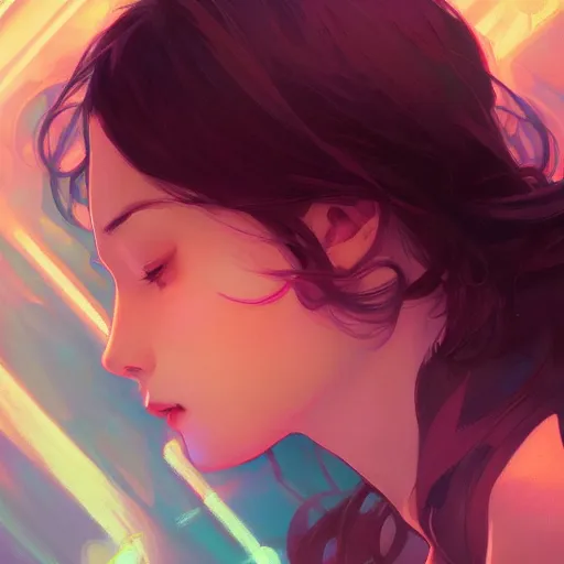 Image similar to gazing into the gorgeous face of infinity, eyes closed, ambient lighting, 4 k, lois van baarle, ilya kuvshinov, rossdraws, alphonse mucha, jung gi kim, artstation