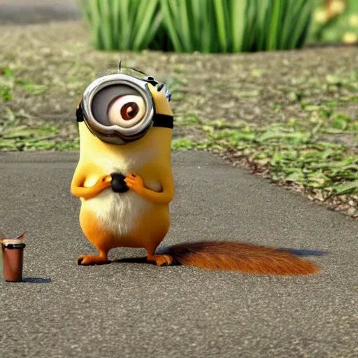 Prompt: squirrel in style of minions movie