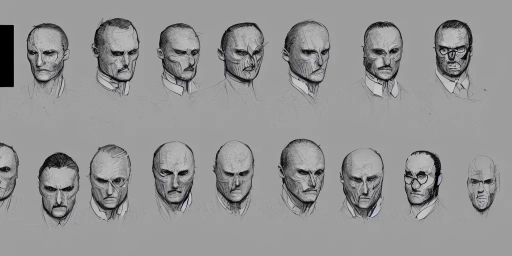 Image similar to hannibal lecter, character sheet, concept design, contrast, kim jung gi, greg rutkowski, zabrocki, karlkka, jayison devadas, trending on artstation, 8 k, ultra wide angle, pincushion lens effect