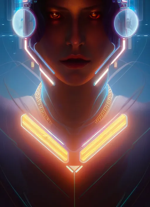 Image similar to symmetry!! portrait of cyberpunk female, sci - fi, glowing lights!! intricate, elegant, highly detailed, digital painting, artstation, concept art, smooth, sharp focus, illustration, art by artgerm and greg rutkowski and alphonse mucha, 8 k