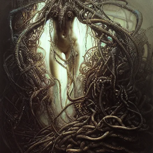 Image similar to cyberpunk medusa by gustave dore and gustave moreau and beksinski and giger and craig mullins and jeremy mann