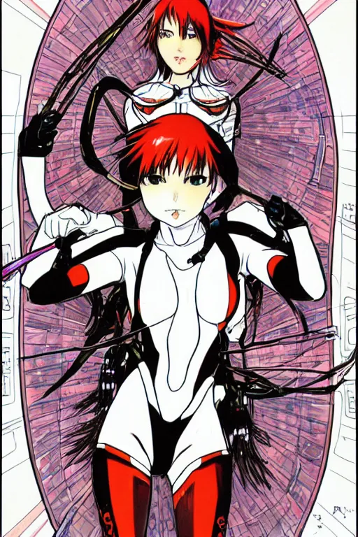 Prompt: asuka from Neon Genesis Evangelion ,death,helpless by mucha and gange murata