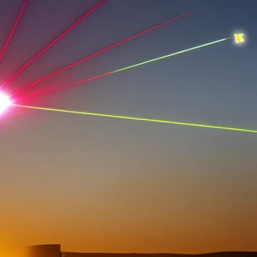 Prompt: giant laser aiming at a airplane