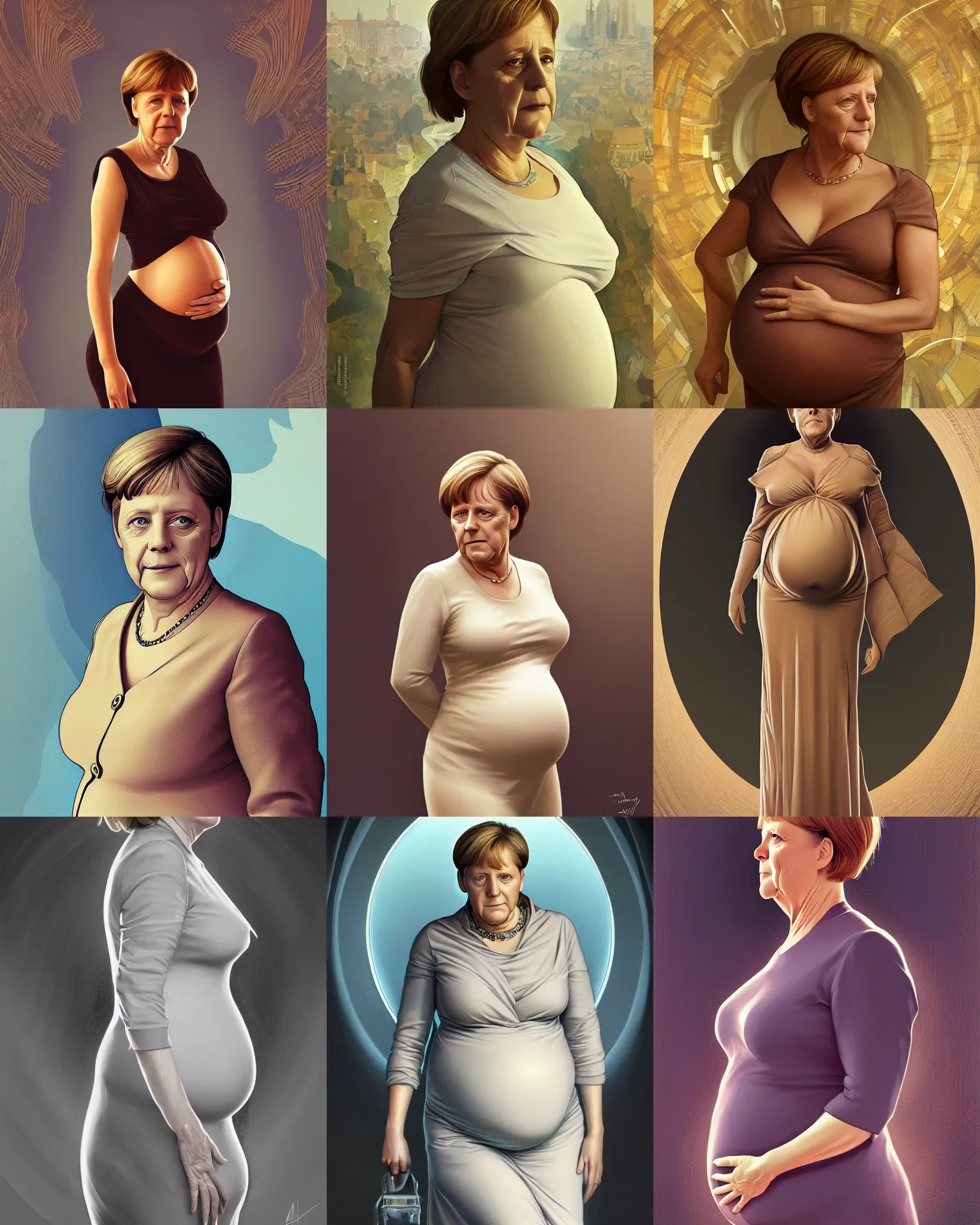 pregnant angela merkel, realistic full body portrait, | Stable Diffusion