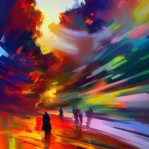 Image similar to acrylic palette knife, impressionism and expressionism, bold pastel colors, expressive brushstrokes, overall sense of movement in the composition. a warp drive hitting infinite density, by andreas rocha, trending on artstation