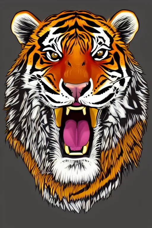 Image similar to A portrait of a tiger as evil warlord general, sticker, Anthropomorphized, portrait, highly detailed, colorful, illustration, smooth and clean vector curves, no jagged lines, vector art, smooth