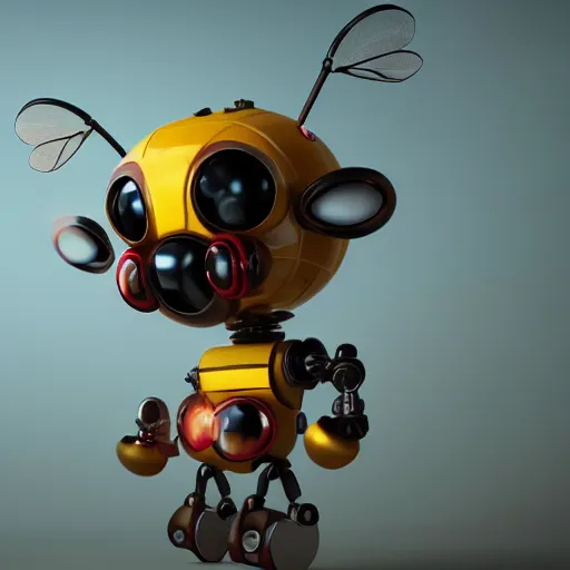 Image similar to full shot,a painting of cute robot bee with big eyes made of flame,Ford, Henry Justice,trending on artstation,3d octane render,High detail