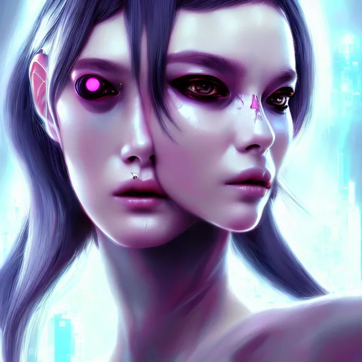 Image similar to face wear on beautiful feminine face, cyberpunk art by kuno veeber, cgsociety, computer art, ultra detailed, futuristic, anime aesthetic