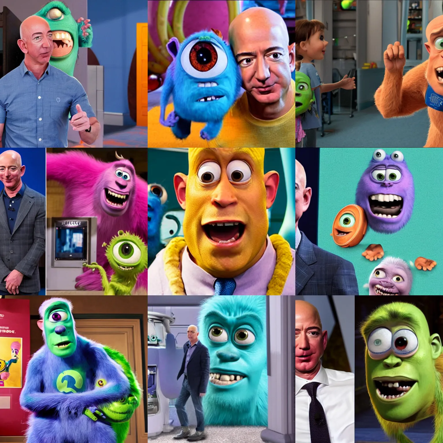 Prompt: Jeff Bezos as a monster in Monsters Inc.