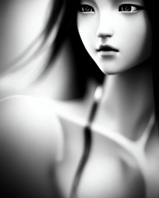 Image similar to black and white dreamy young beautiful female artificial intelligence, cinematic, rim light, bokeh, photo - realistic, elegant, high detail, 8 k, masterpiece, iris van herpin, yoji shinkawa, photo taken in 1 9 3 0