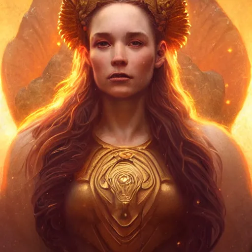 Image similar to majestic gracious goddess hekate portrait, ancient greece, elysium, atmospheric lighting, painted, intricate, volumetric lighting, beautiful, rich deep colours masterpiece, golden hour, sharp focus, ultra detailed, by leesha hannigan, ross tran, thierry doizon, kai carpenter, ignacio fernandez rios