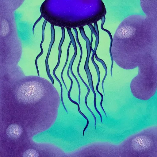Image similar to purple sea with tiny jellyfish